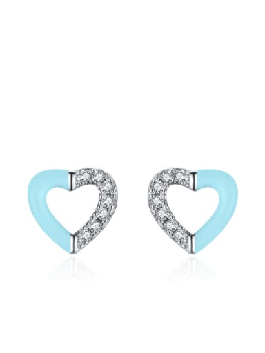 Blue Heart Earrings 925 Sterling Silver Enamel Bowknot Minimalist Stud Earring