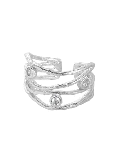 Silver [size 13 adjustable] 925 Sterling Silver Cubic Zirconia Irregular Vintage Stackable Ring