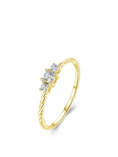 golden 925 Sterling Silver Cubic Zirconia Irregular Trend Band Ring