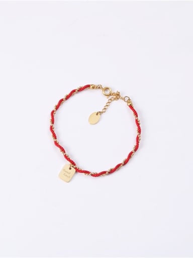 Titanium With Imitation Gold Plated Simplistic Red Rope Braid Square Bracelets