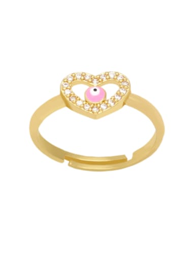 Pink Brass Cubic Zirconia Evil Eye Heart Cute Band Ring