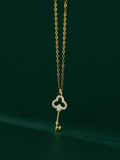 925 Sterling Silver Cubic Zirconia Key Minimalist Necklace