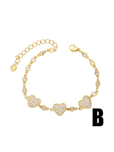 B Brass Cubic Zirconia Heart Vintage Beaded Bracelet