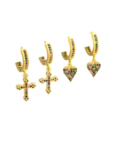 Brass Cubic Zirconia Heart  Cross Dainty Huggie Earring
