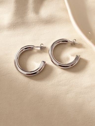 Platinum 925 Sterling Silver Oval Minimalist Huggie Earring