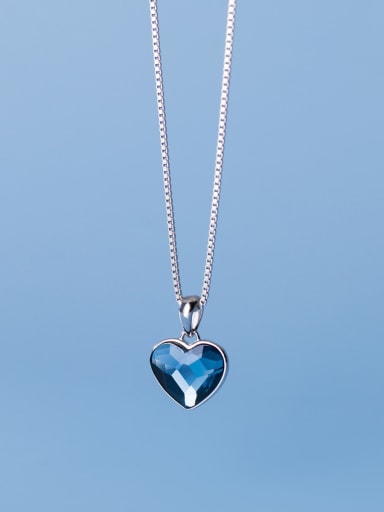 925 Sterling Silver Glass Stone Heart Minimalist Necklace