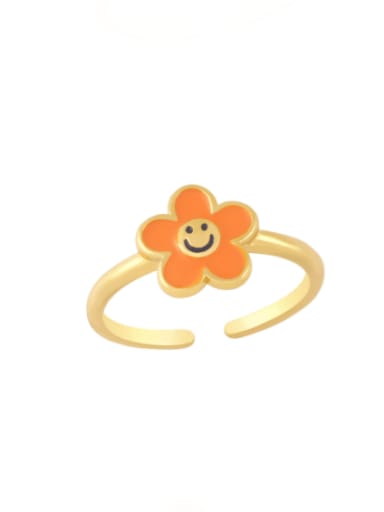 orange Brass Enamel Smiley Minimalist Band Ring