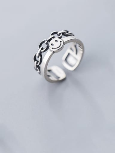 925 Sterling Silver Vintage smile Double layer Free Size Ring