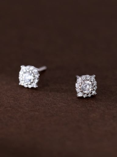 Silver 925 Sterling Silver Cubic Zirconia Square Dainty Stud Earring