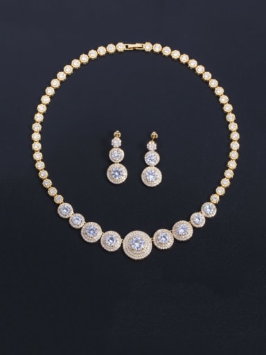 Brass Cubic Zirconia Luxury Round  Earring and Necklace Set