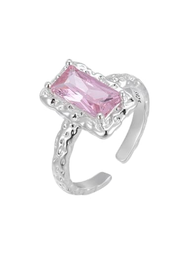 Silver Pleated Pink Diamond Ring 925 Sterling Silver Glass Stone Geometric Minimalist Stud Earring