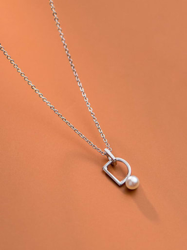 925 Sterling Silver Imitation Pearl Letter Minimalist Necklace