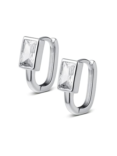 925 Sterling Silver Glass Stone Geometric Minimalist Huggie Earring