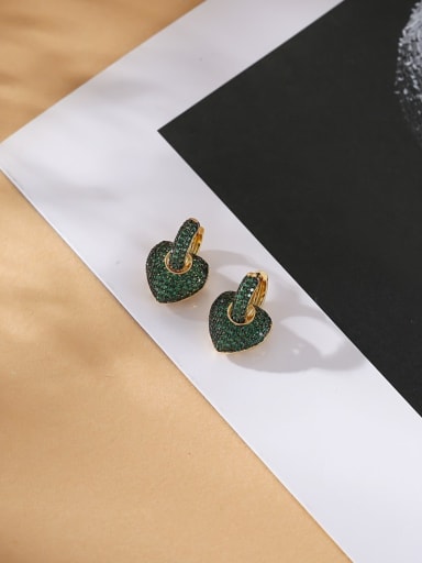 Green spinel Brass Cubic Zirconia Heart Luxury Huggie Earring