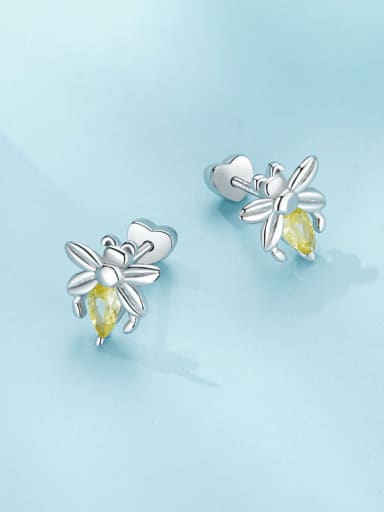 925 Sterling Silver Cubic Zirconia Bee Cute Stud Earring