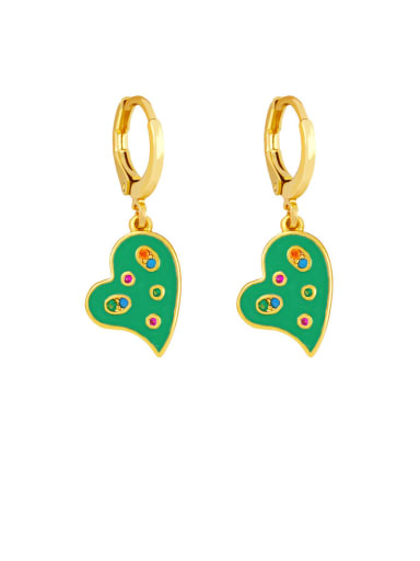 green Brass Enamel Heart Minimalist Huggie Earring