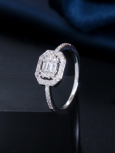 Platinum US 7 Copper Cubic Zirconia Luxury Geometric Ring and Bangle Set
