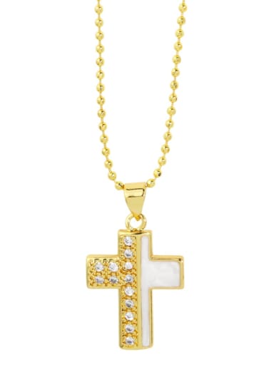 cross Brass Shell Star Vintage Cross Pendant Necklace