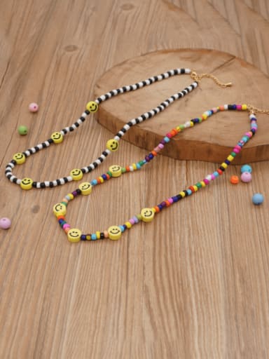 Multi Color Glass beads Polymer Clay Smiley Bohemia Necklace