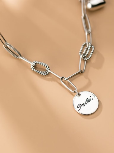 925 Sterling Silver retro geometric chain round brand Pendant Necklace