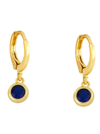 blue Brass Glass Stone Geometric Minimalist Huggie Earring