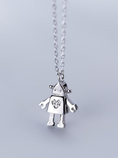 925 Sterling Silver Irregular Cute Robot Pendant Necklace