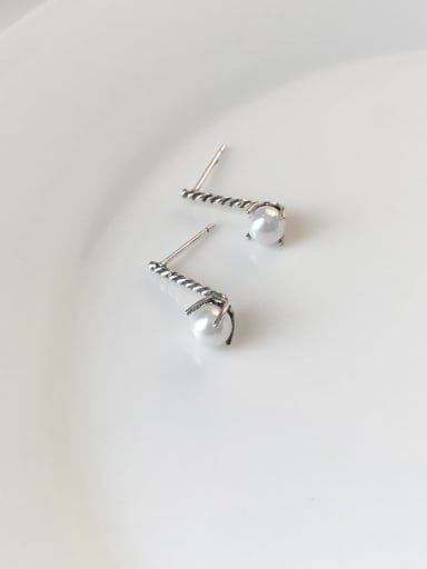 925 Sterling Silver Imitation Pearl White Irregular Minimalist Drop Earring