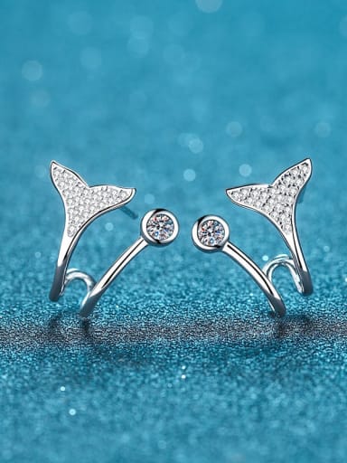 925 Sterling Silver Moissanite Fish Tail Classic Clip Earring
