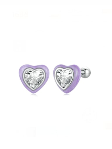 925 Sterling Silver Cubic Zirconia Enamel Heart Trend Stud Earring
