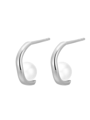 Platinum C-shaped ear studs 925 Sterling Silver Imitation Pearl Geometric Minimalist Stud Earring