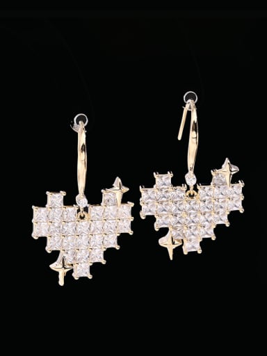 Brass Cubic Zirconia Heart Luxury Hook Earring