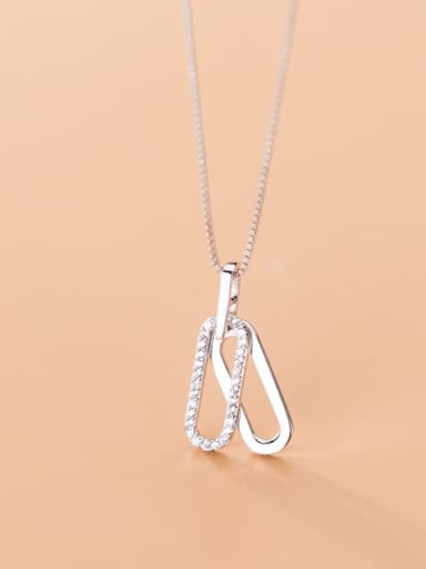 925 Sterling Silver Rhinestone Fashion Hollow Geometric Pendant Necklace