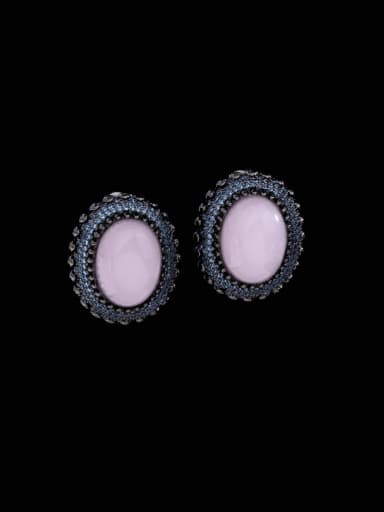 Gun black pink Brass Cubic Zirconia Oval Luxury Cluster Earring