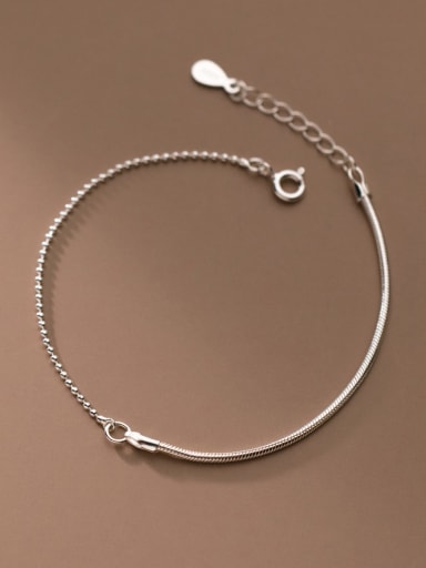 925 Sterling Silver  Minimalist Asymmetric Snake Bone Chain  Bracelet