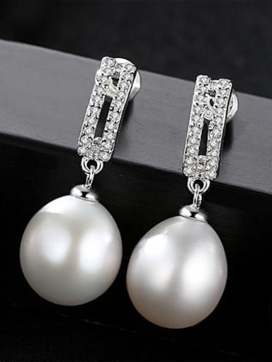 White 1A13 925 Sterling Silver with 3A zircon fashion Freshwater Pearl Drop Earring
