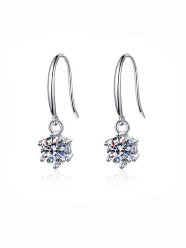 925 Sterling Silver Moissanite Round Classic Hook Earring