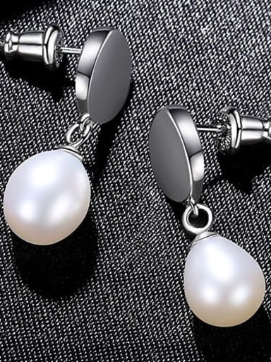 White 4H03 925 Sterling Silver Freshwater Pearl  Smooth Round Dainty Drop Earring