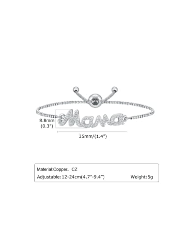 Brass Cubic Zirconia Letter MAMA  Minimalist Adjustable Bracelet
