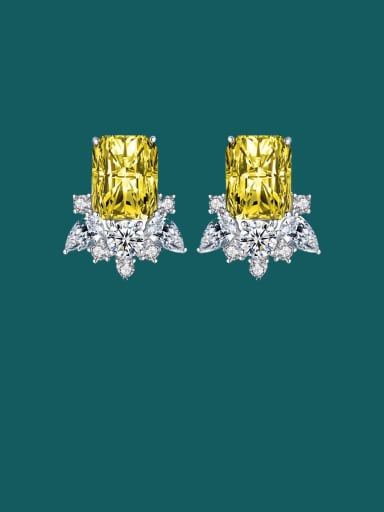 Brass Cubic Zirconia Multi Color Geometric Luxury Stud Earring