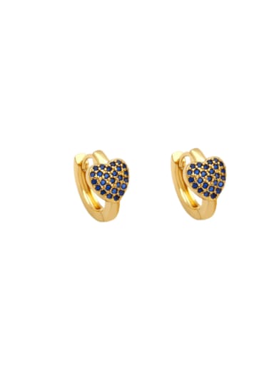 blue Brass Cubic Zirconia Heart Hip Hop Huggie Earring