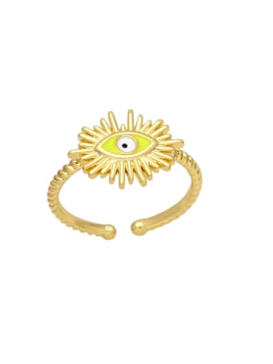 yellow Brass Enamel Cubic Zirconia Evil Eye Vintage Band Ring