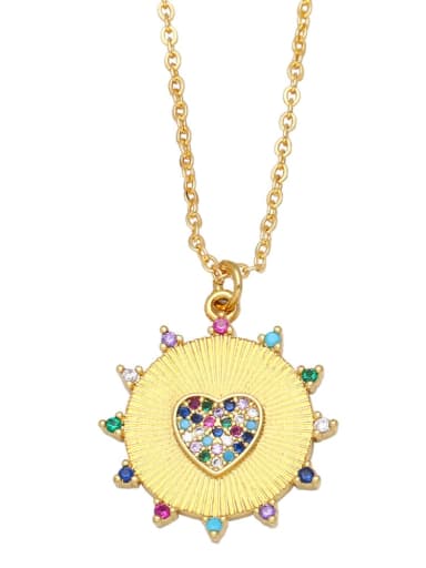 Brass Cubic Zirconia Heart Vintage Round Pendant Necklace