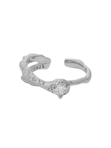 White gold [white stone] 925 Sterling Silver Cubic Zirconia Irregular Vintage Band Ring