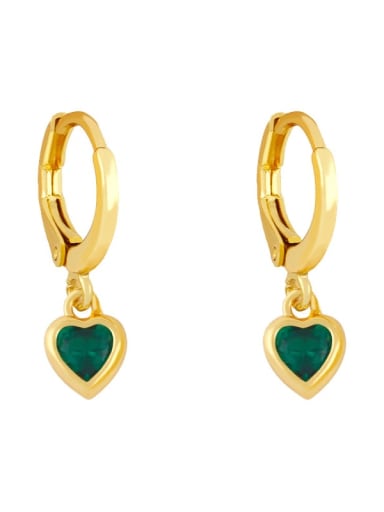 green Brass Cubic Zirconia Heart Minimalist Huggie Earring