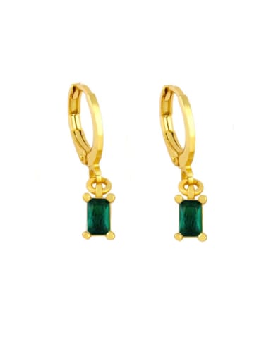 green Brass Glass Stone Geometric Vintage Huggie Earring