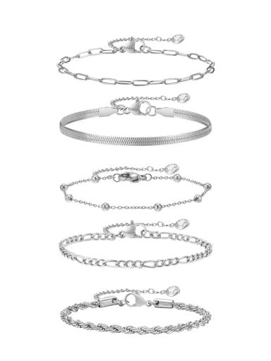 5-piece steel color set Stainless steel Geometric Minimalist Link Bracelet