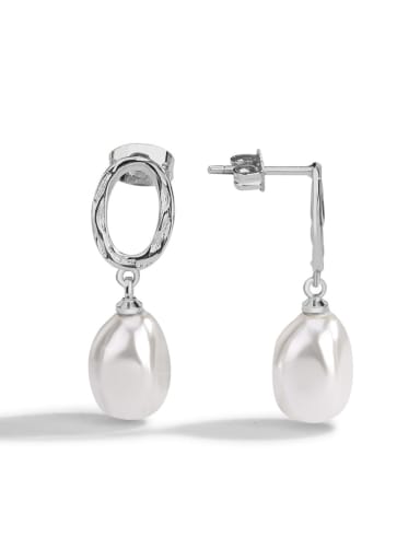White gold imitation pearl earrings Brass Imitation Pearl Irregular Minimalist Drop Earring