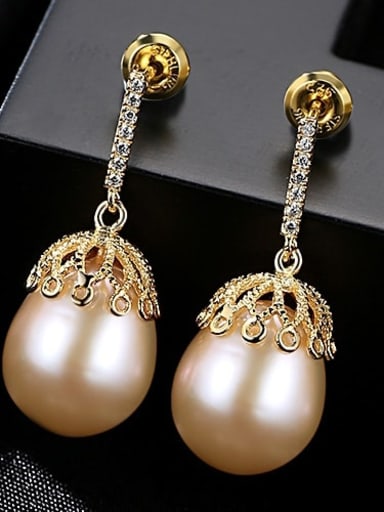 Pink 3A04 925 Sterling Silver Water Drop  Freshwater Pearl Trend  Lace design Drop Earring