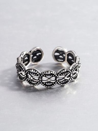 925 Sterling Silver Hollow Flower Vintage Midi Ring