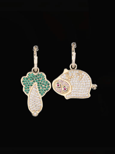 custom Brass Cubic Zirconia Asymmetry  Chinese cabbage Pig Luxury Cluster Earring